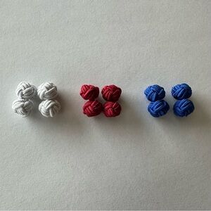 New White Red & Blue Set Knot Cufflinks Set | Men’s or Women’s